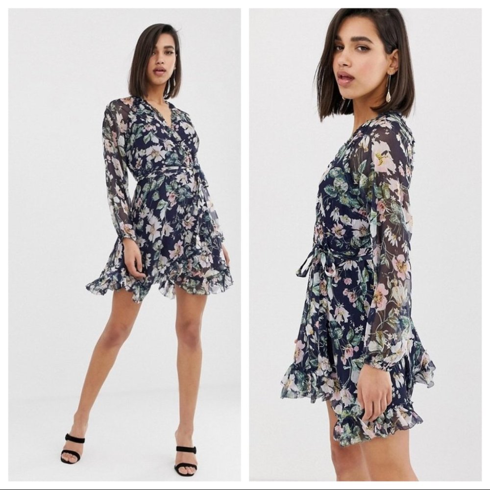 TJD The Jetset Diaries Fleur Sheer Floral Mini Long Sleeve Dress - Picture 1 of 10